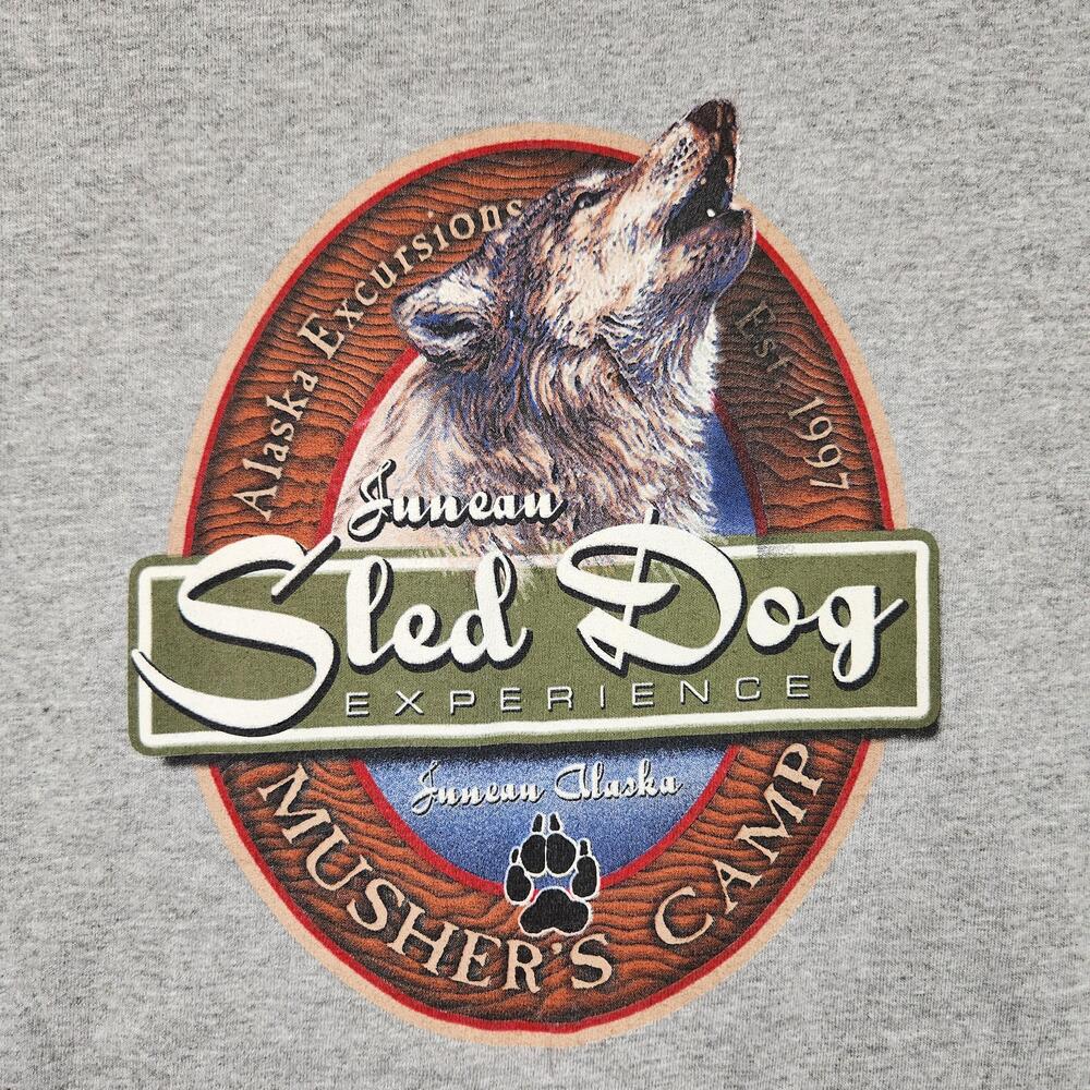 Vintage Juneau Sled Dog Experience Shirt Mens Medium Gray Wolf Graphic Alaska